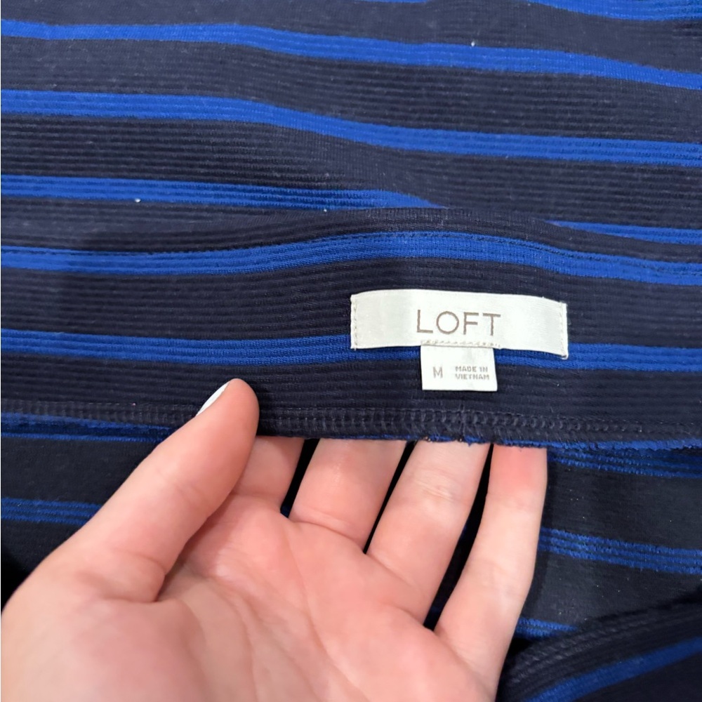 LOFT Women's Navy and Black Striped Midi Skirt - Picture 2 of 6